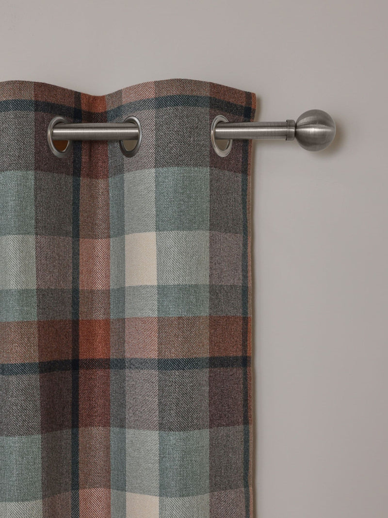 Teal blue brushed check curtains, UK version