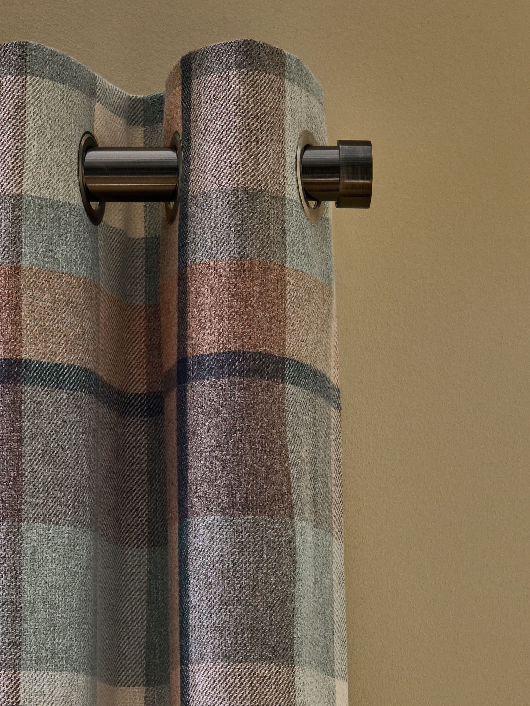 Teal Blue/Orange Brushed Check Eyelet Super Thermal Curtains