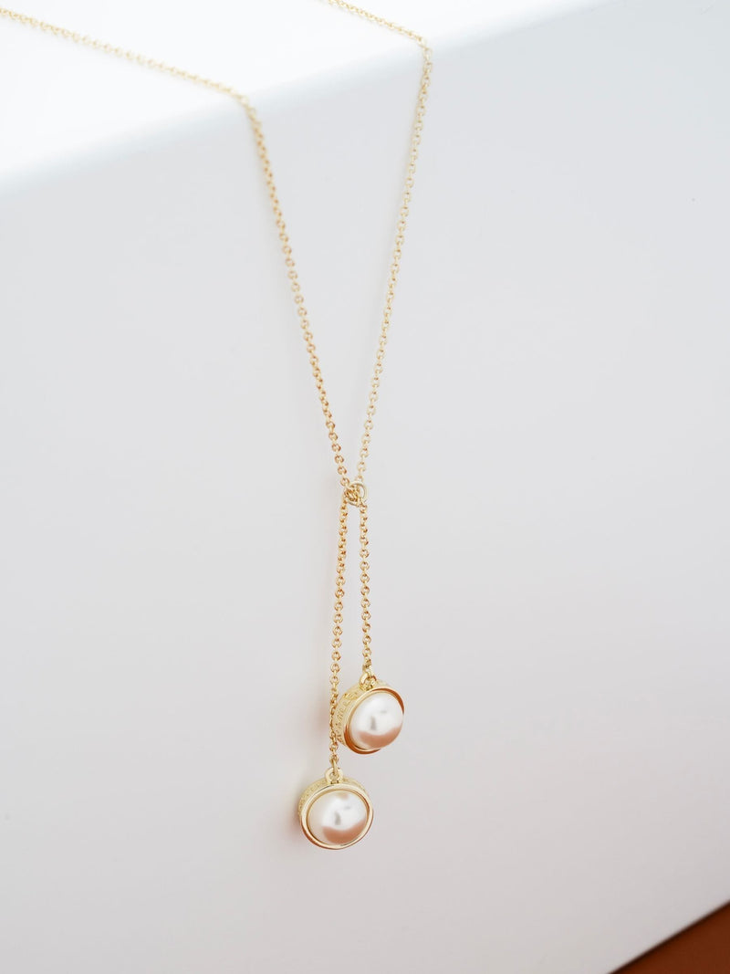Karen Millen Gold Tone Pearl Double Drop Necklace, UK version