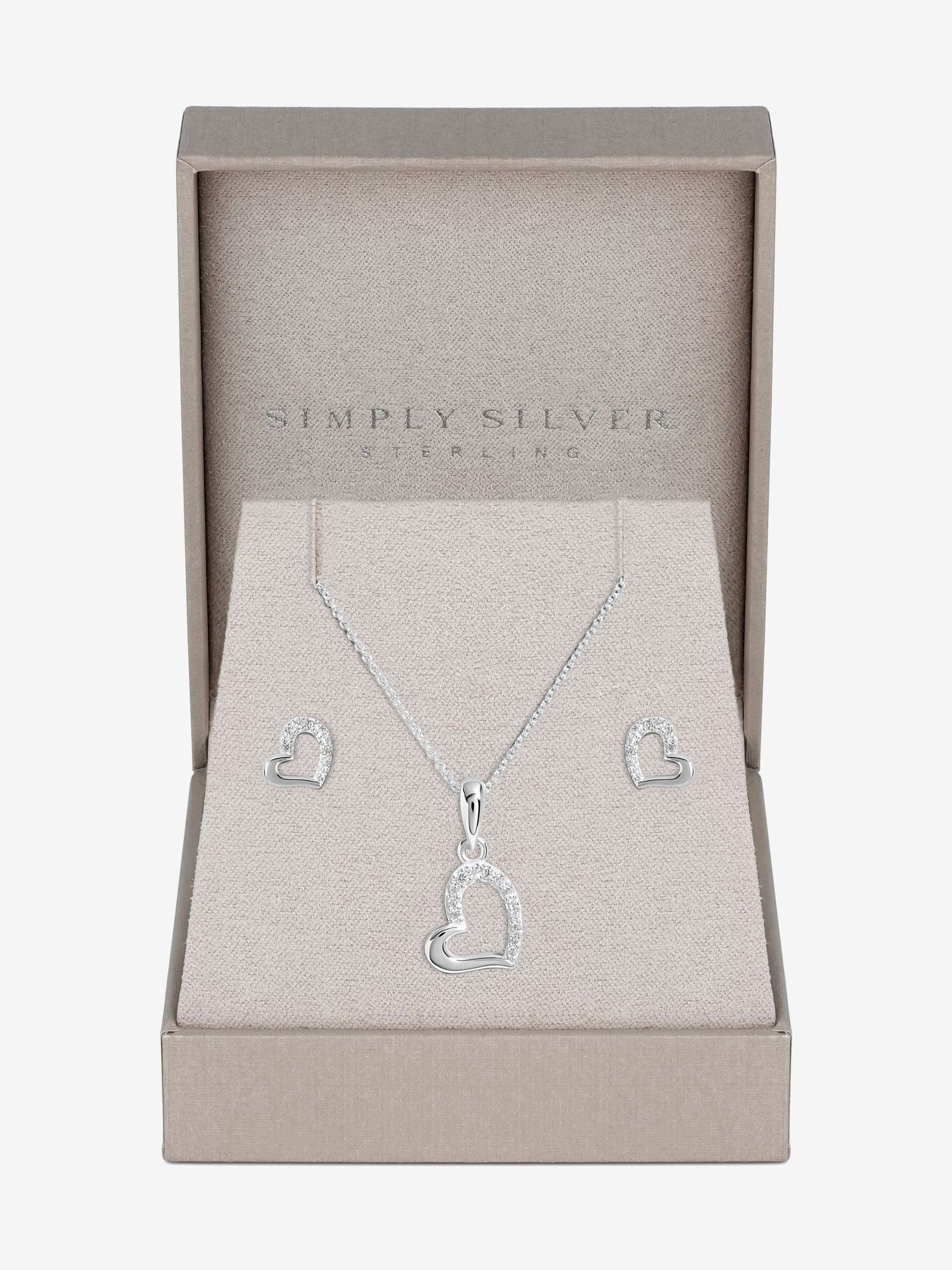 Sterling Silver and Cubic Zirconia Heart Jewellery Set - Gift Boxed
