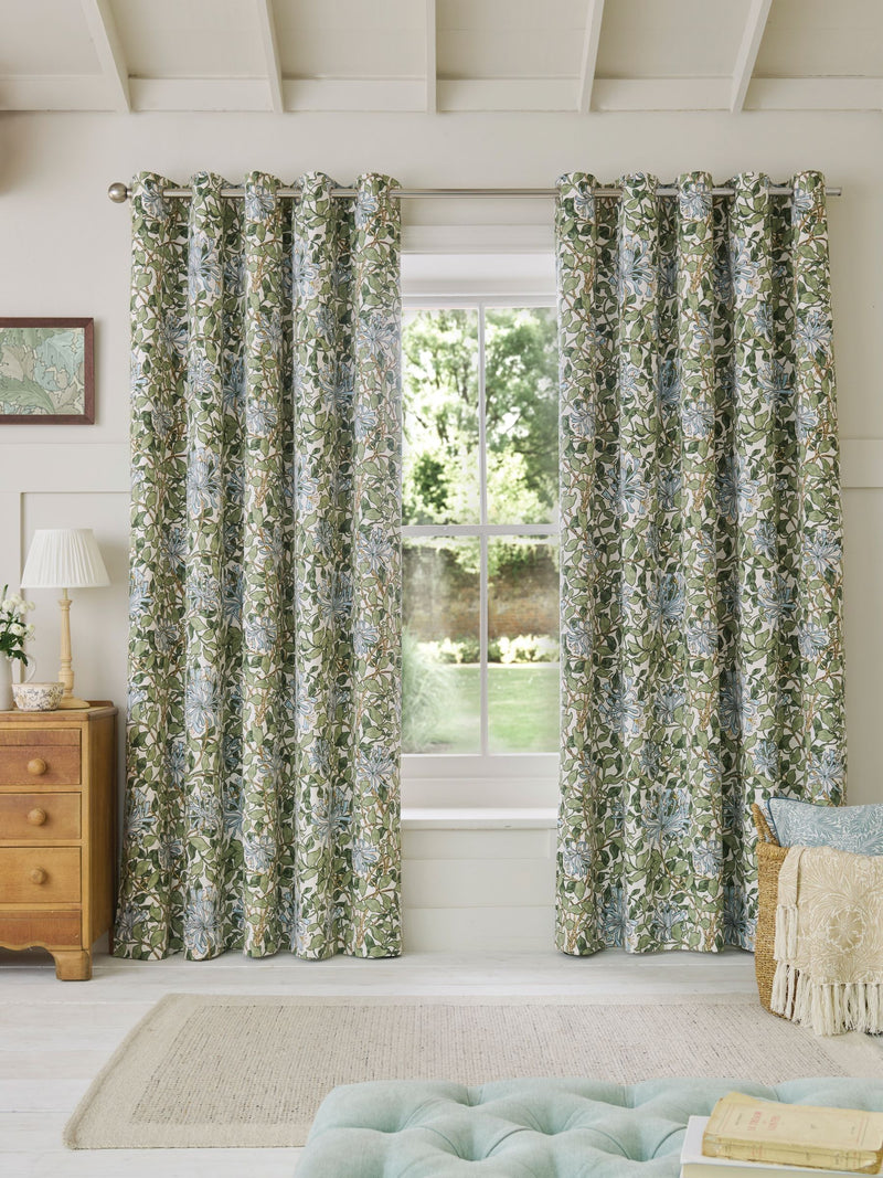 William Morris At Home powder blue honeysuckle blackout eyelet curtains (British brand)