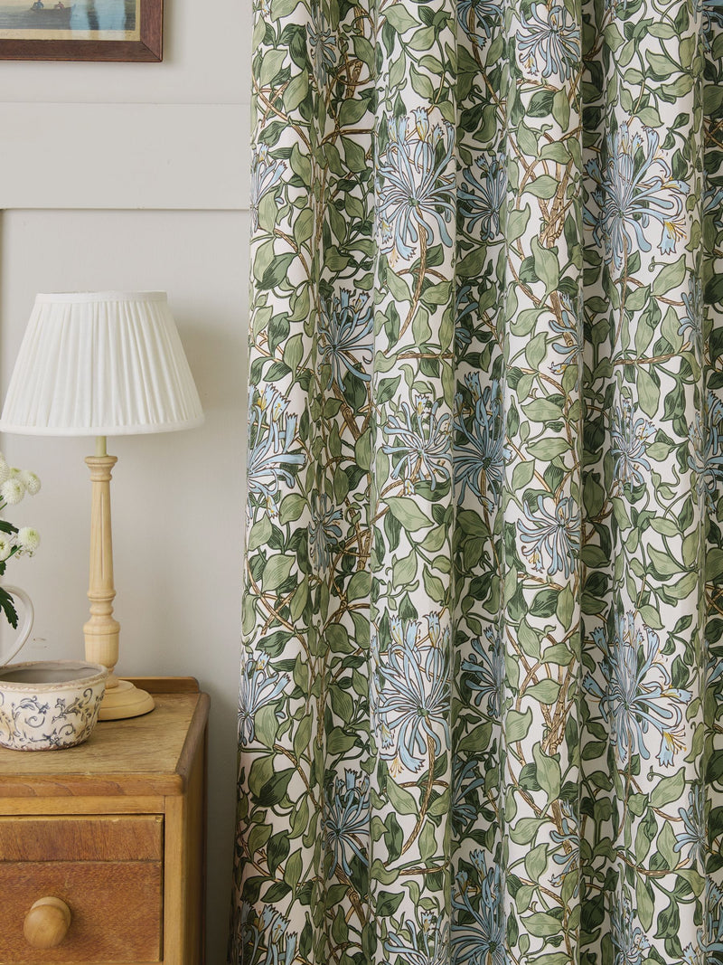 William Morris At Home powder blue honeysuckle blackout eyelet curtains (British brand)