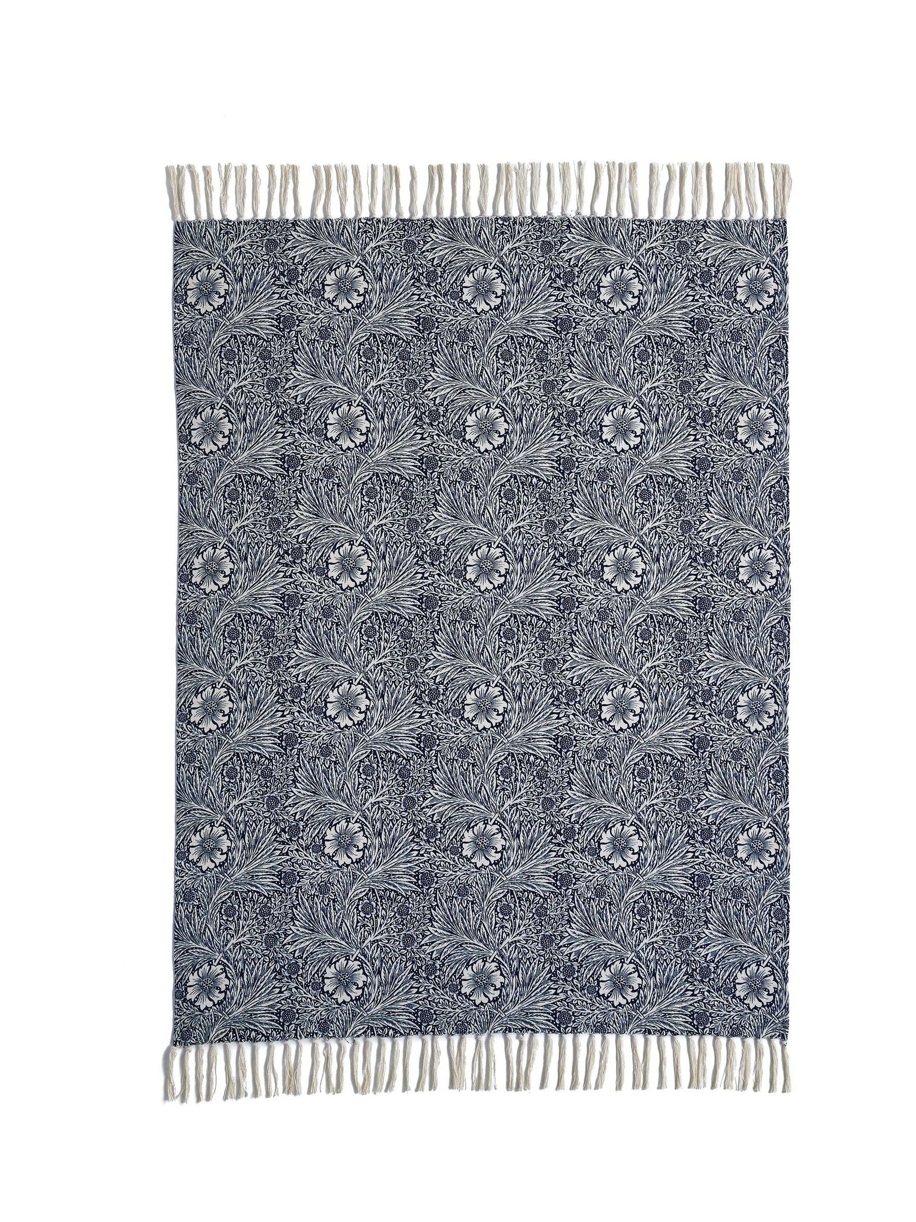 William Morris indigo blue Marigold throw 130x170cm, imported from the UK