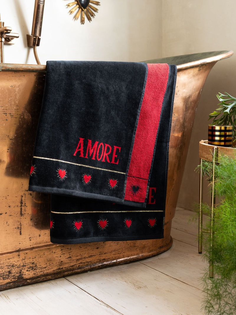 Rockett St George black amore slogan towel 100% cotton velour - British product