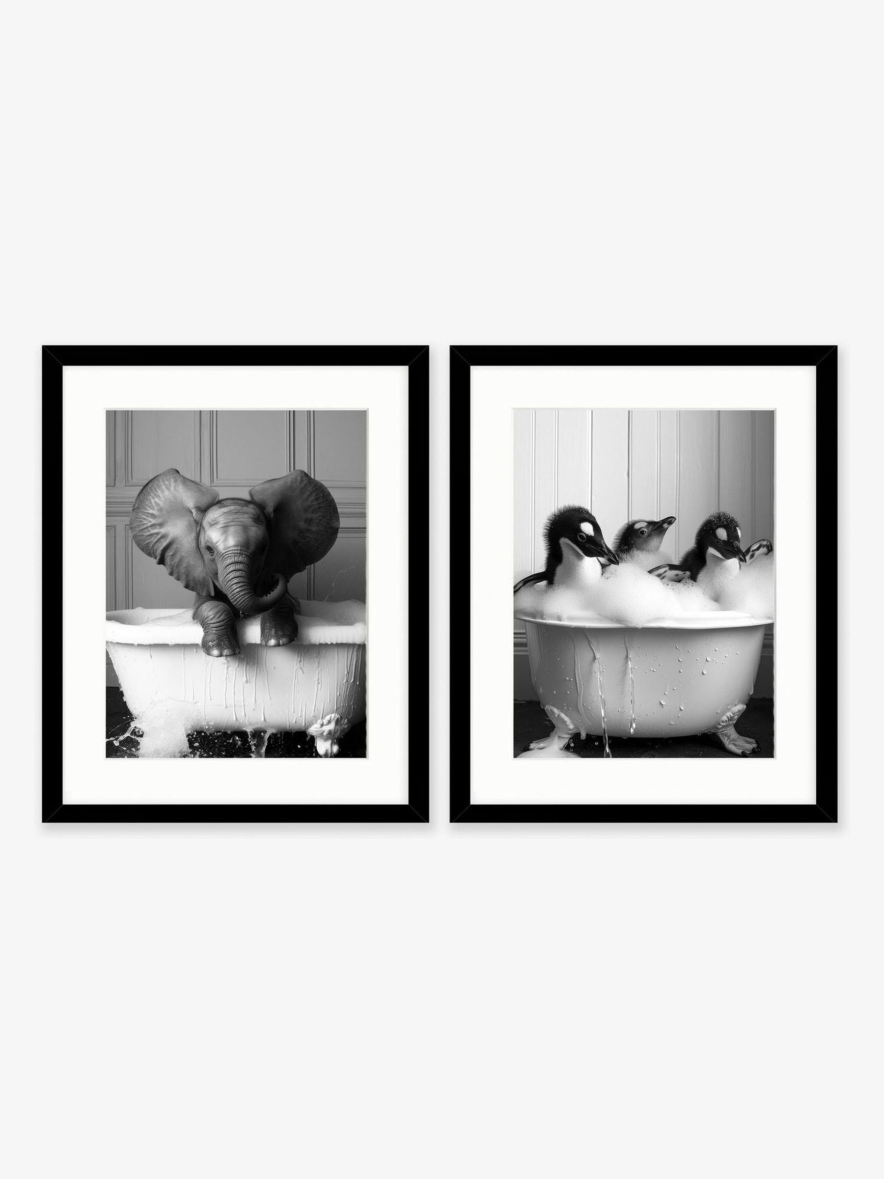 Moonshine Prints black bathroom joy framed art set of 2 with animal scenes - British product