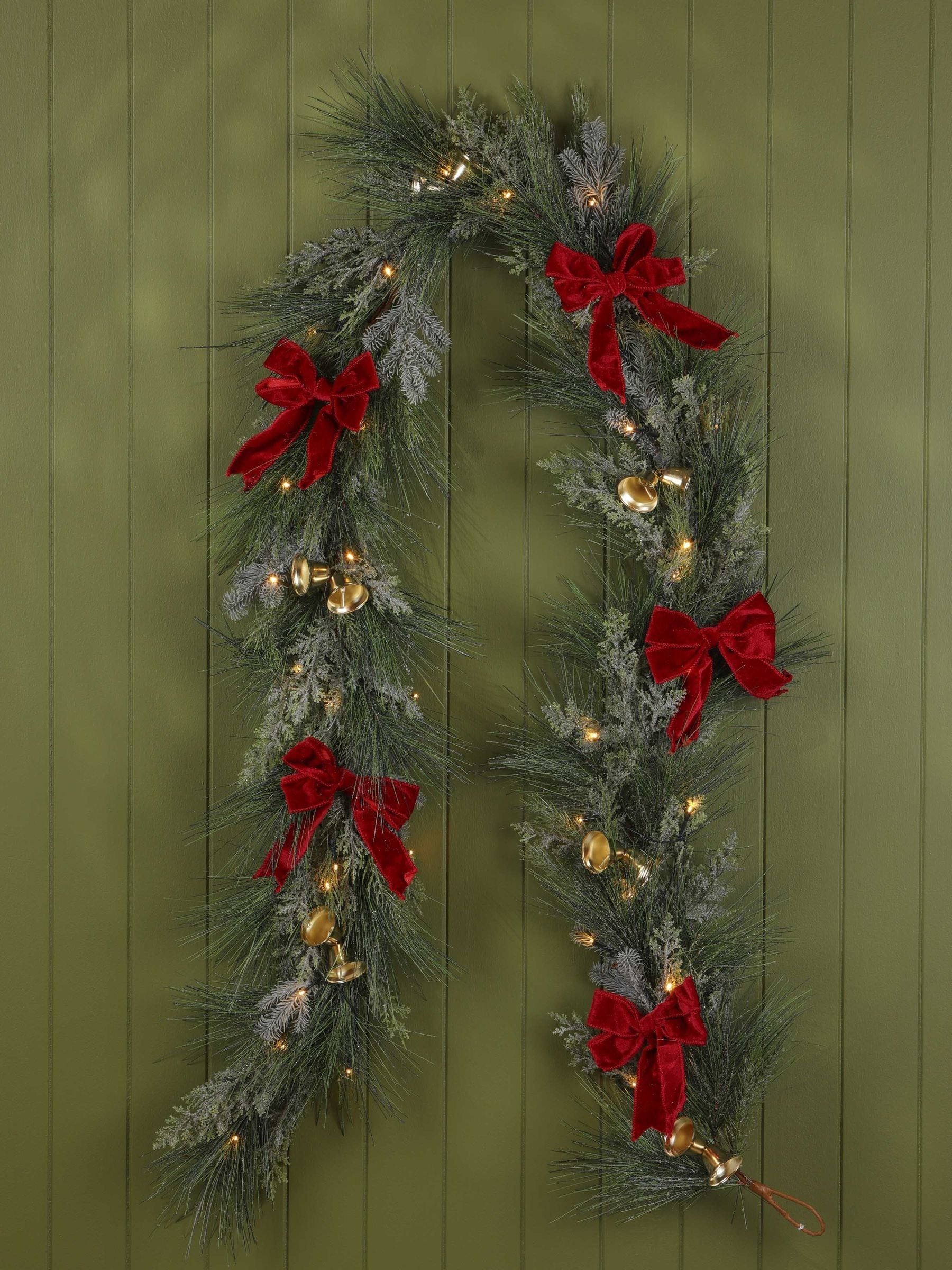 Laura Ashley Green Pre Lit Christmas Garland with Bells 180cm