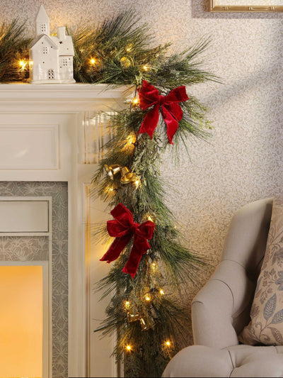 Next Laura Ashley Green Pre Lit Christmas Garland with Bells 180cm- Buy online at McGrocer