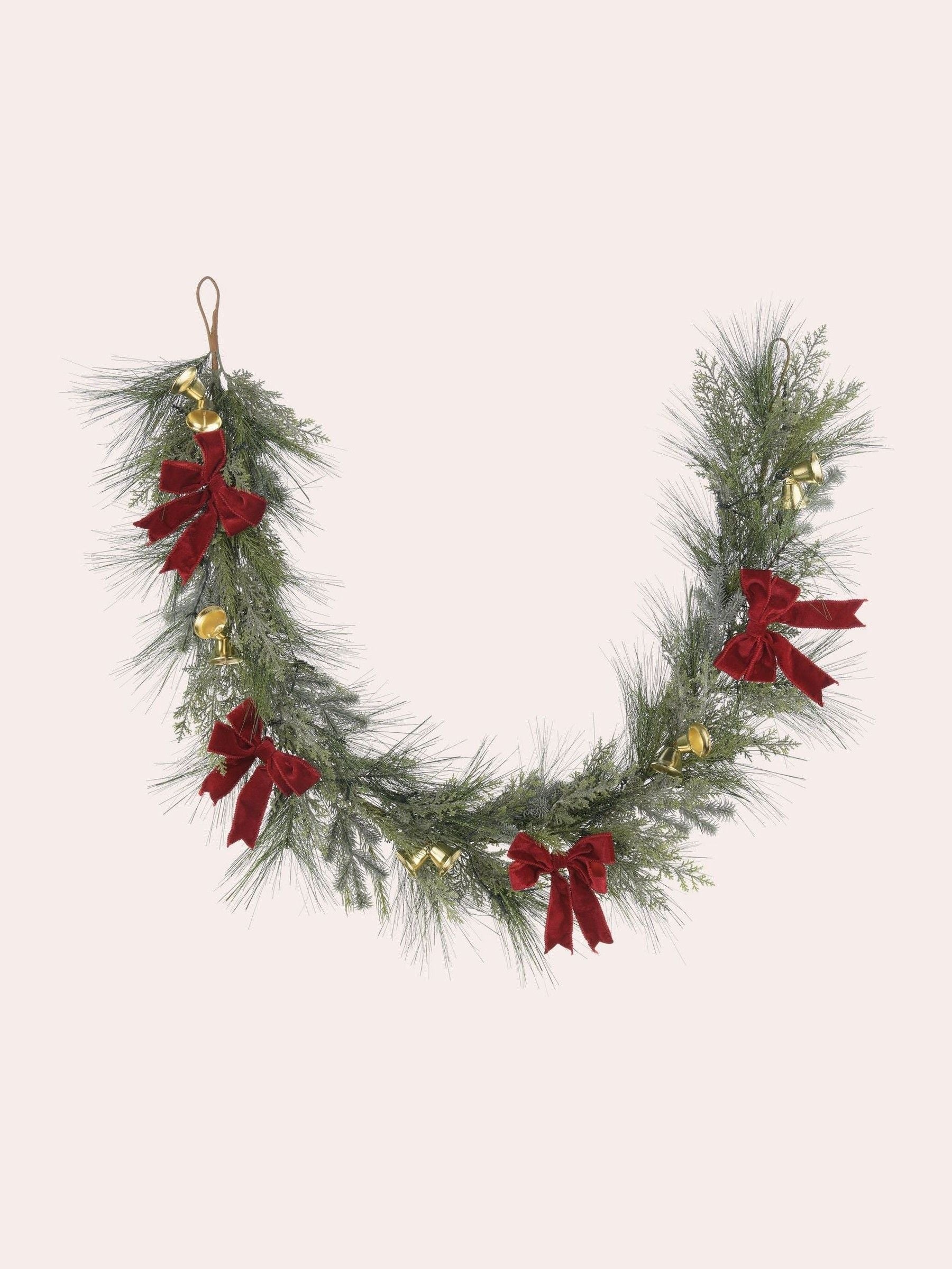 Laura Ashley Green Pre Lit Christmas Garland with Bells 180cm, UK version