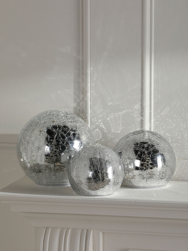 Laura Ashley set of 3 silver glass lit Christmas ornaments, UK version