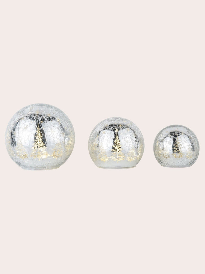 Laura Ashley set of 3 silver glass lit Christmas ornaments, UK version