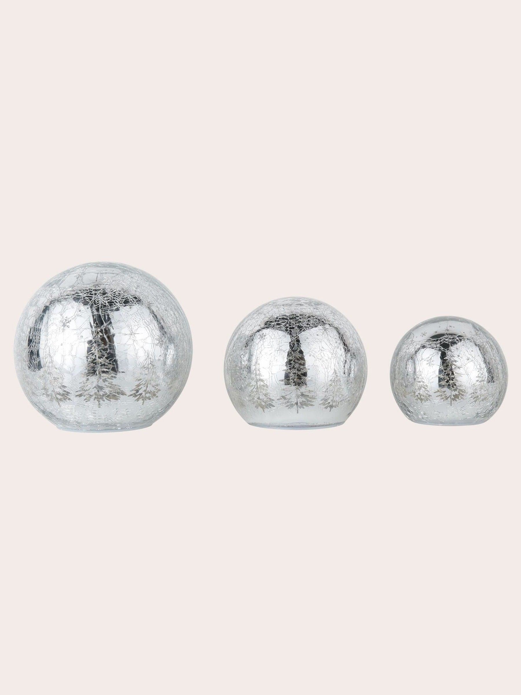 Laura Ashley set of 3 silver glass lit Christmas ornaments, UK version
