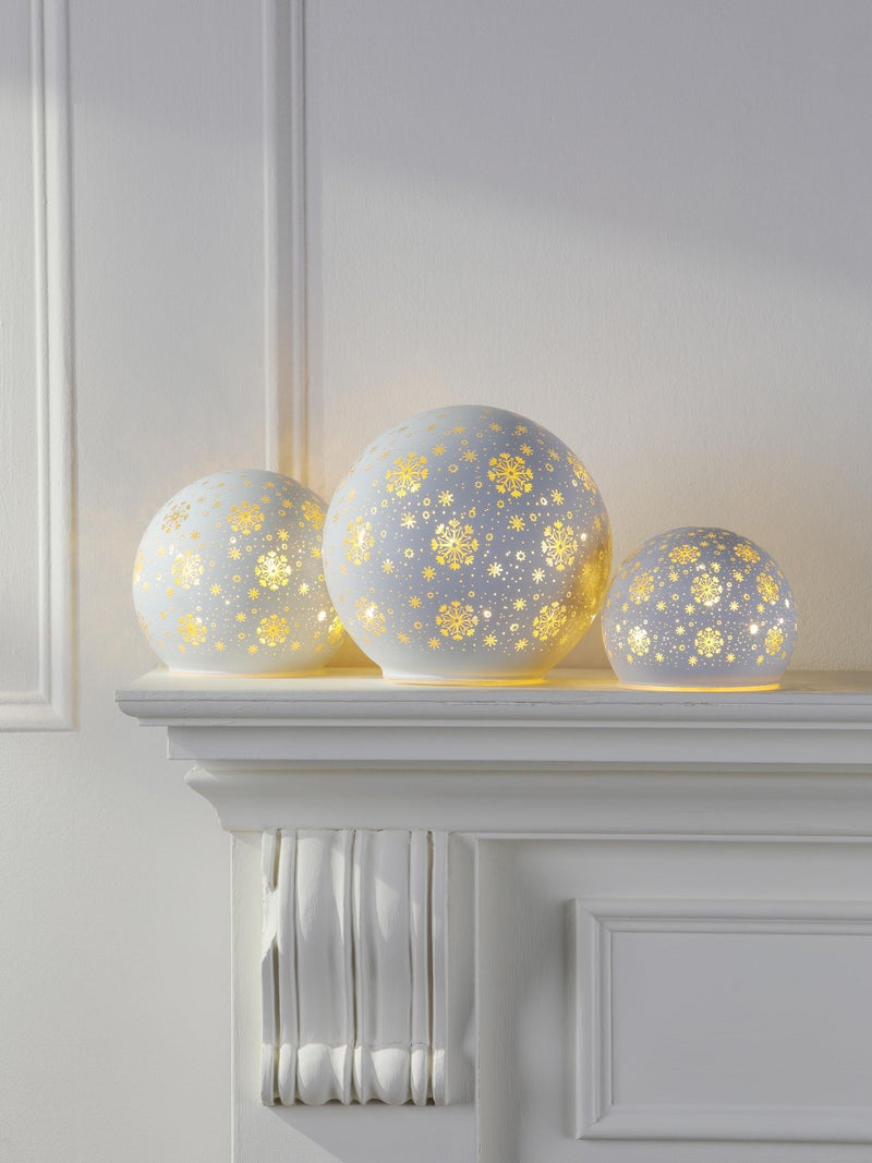 Laura Ashley Set of 3 Silver Crackled Glass Lit Christmas Ornaments