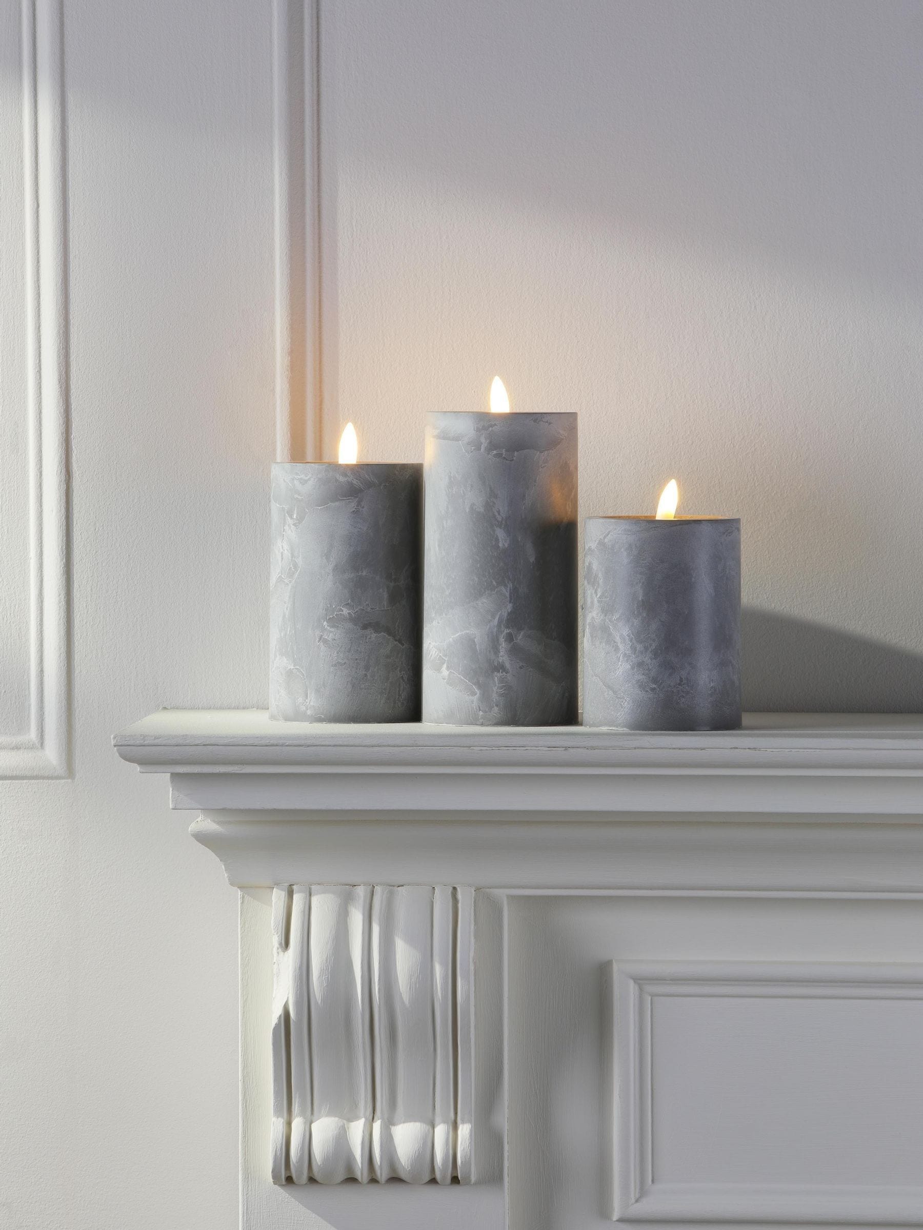 Laura Ashley grey stone effect LED candles set of three, UK version