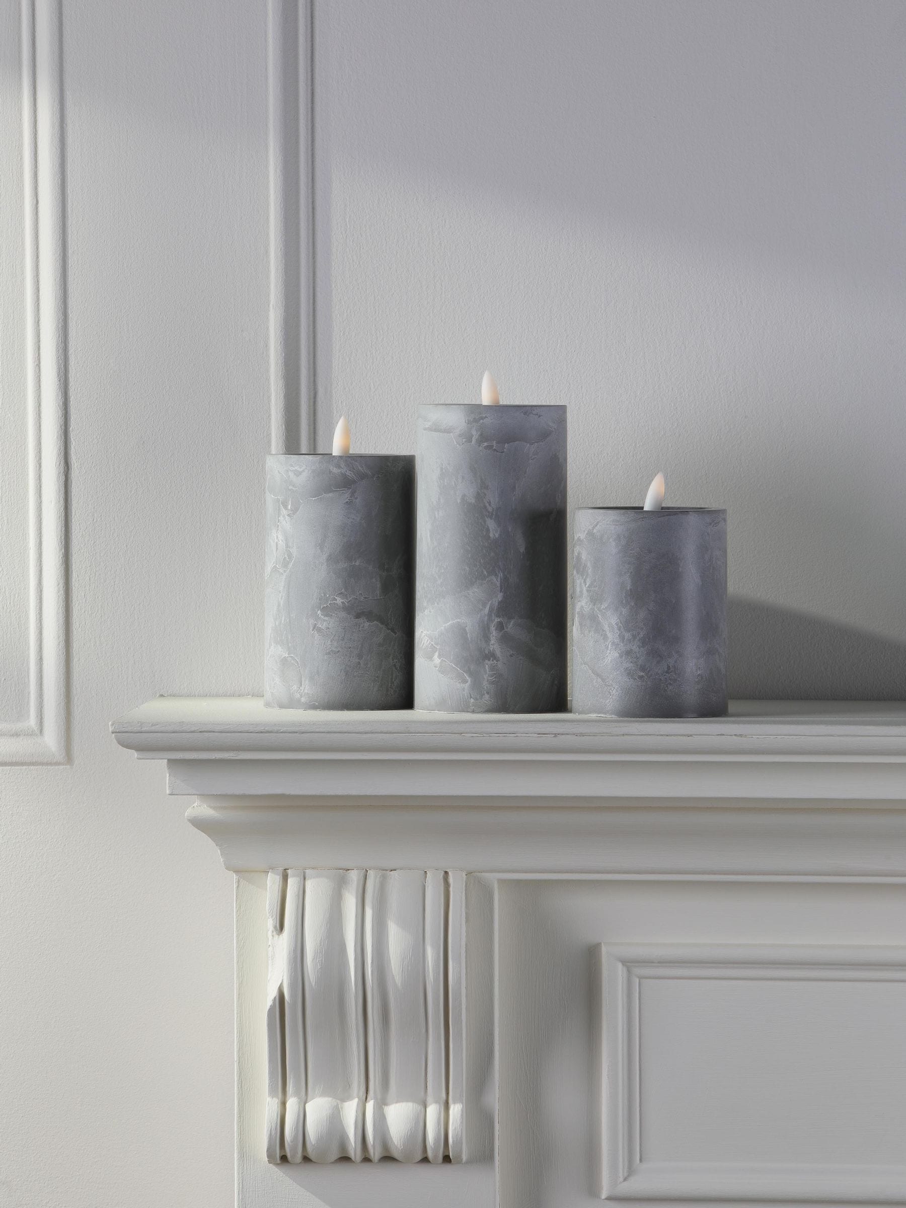 Laura Ashley grey stone effect LED candles set of three, UK version