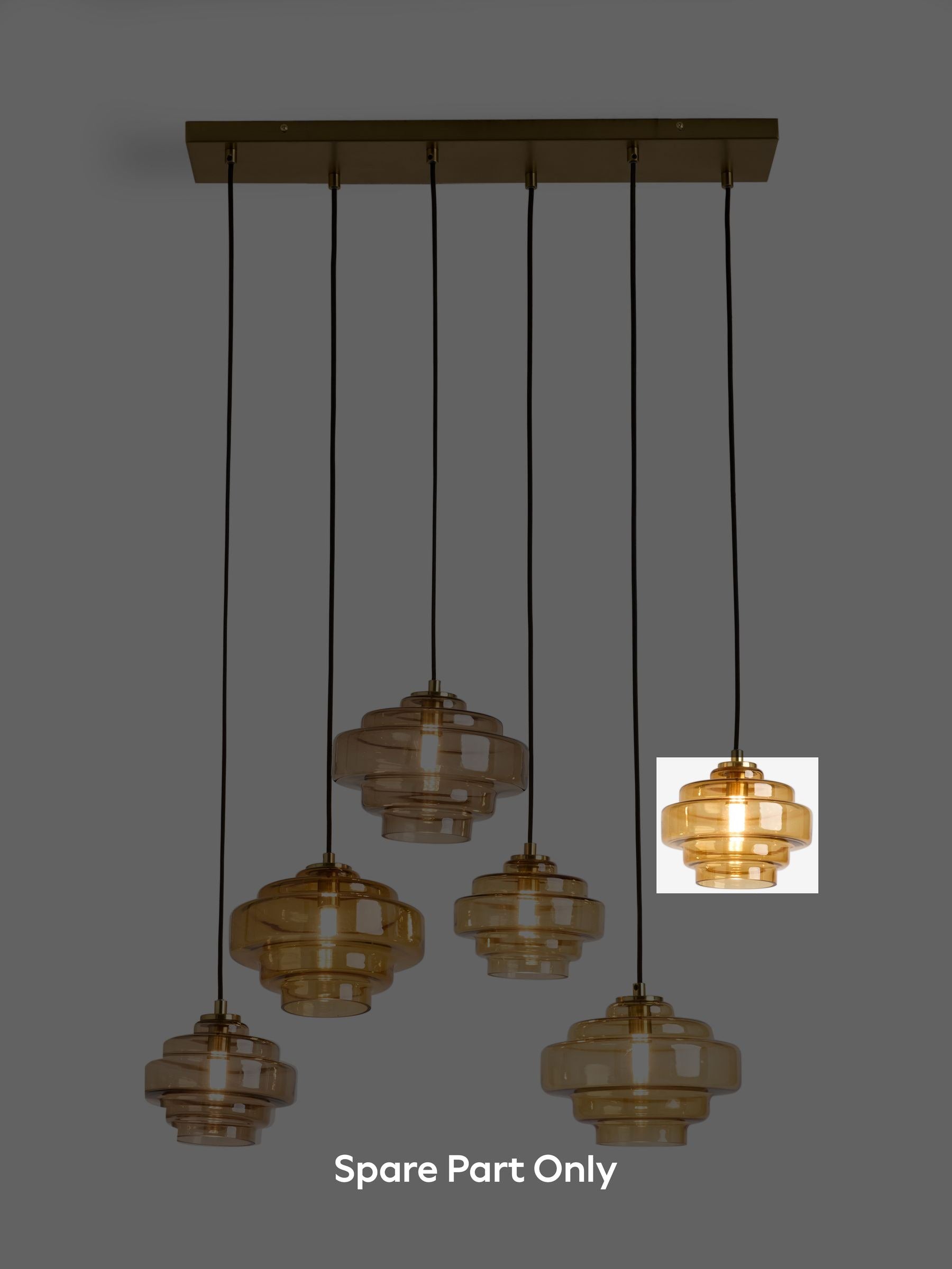 Luca Linear Pendant amber orange glass shade, imported from the UK