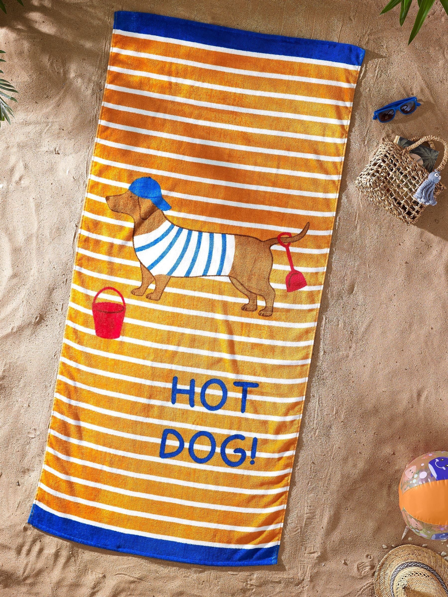 Catherine Lansfield orange hot dog beach towel 160x76cm - British product