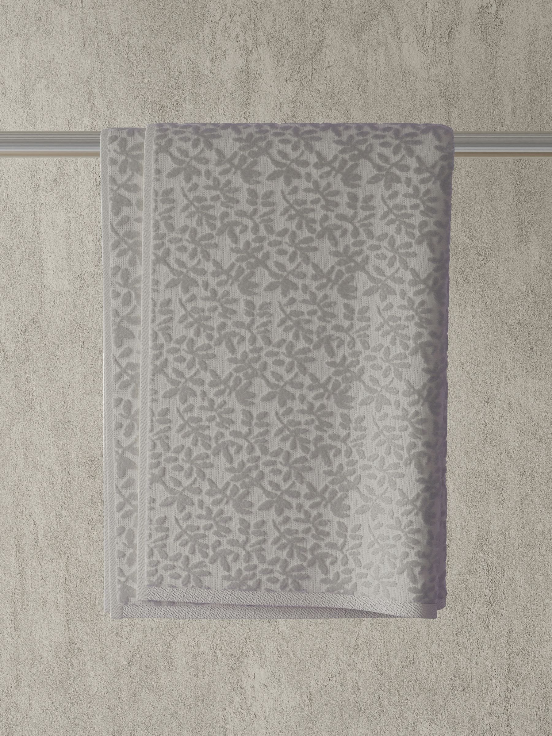 Vantona stone grey jacquard leaf hand towel pair, imported from the UK