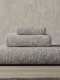 Vantona stone grey jacquard leaf hand towel pair, imported from the UK