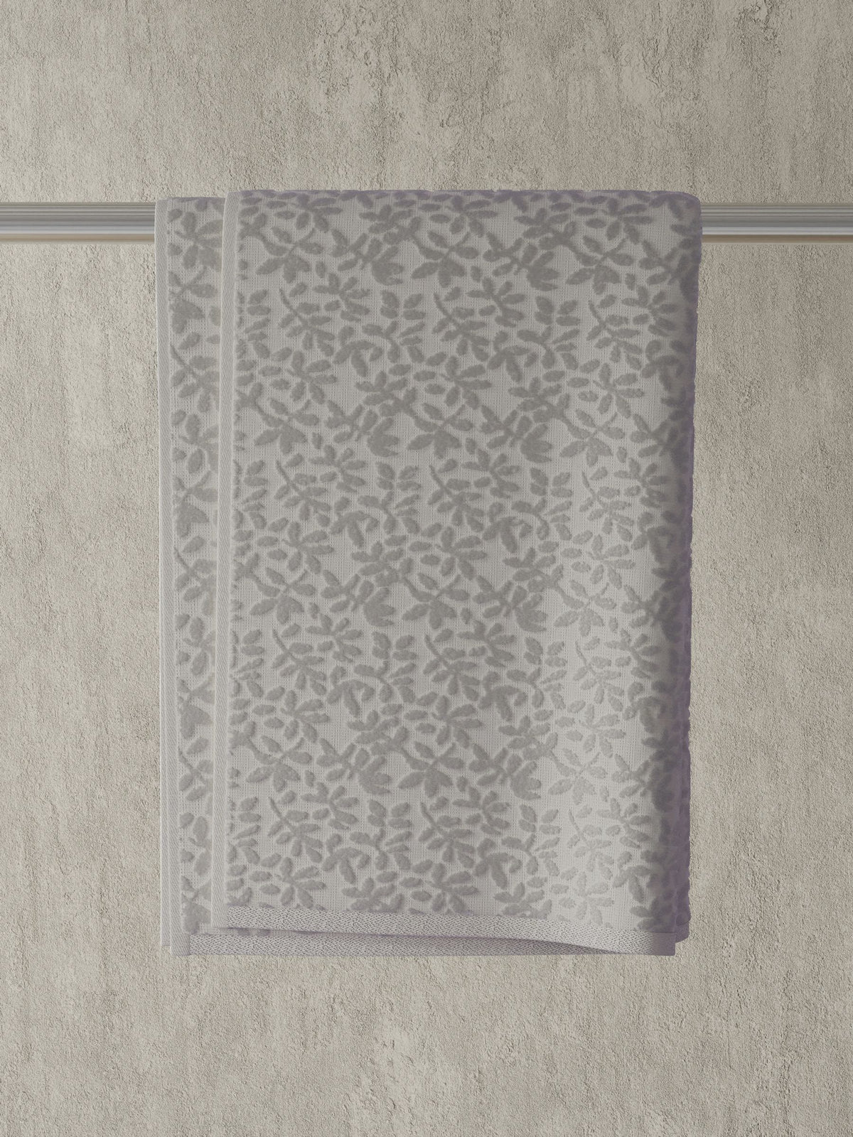 Vantona stone grey jacquard leaf hand towel pair, imported from the UK