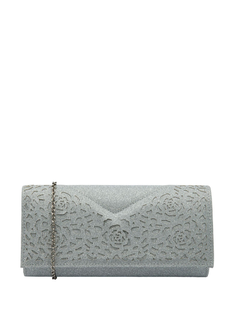 Lotus silver clutch bag with chain, imported from the UK