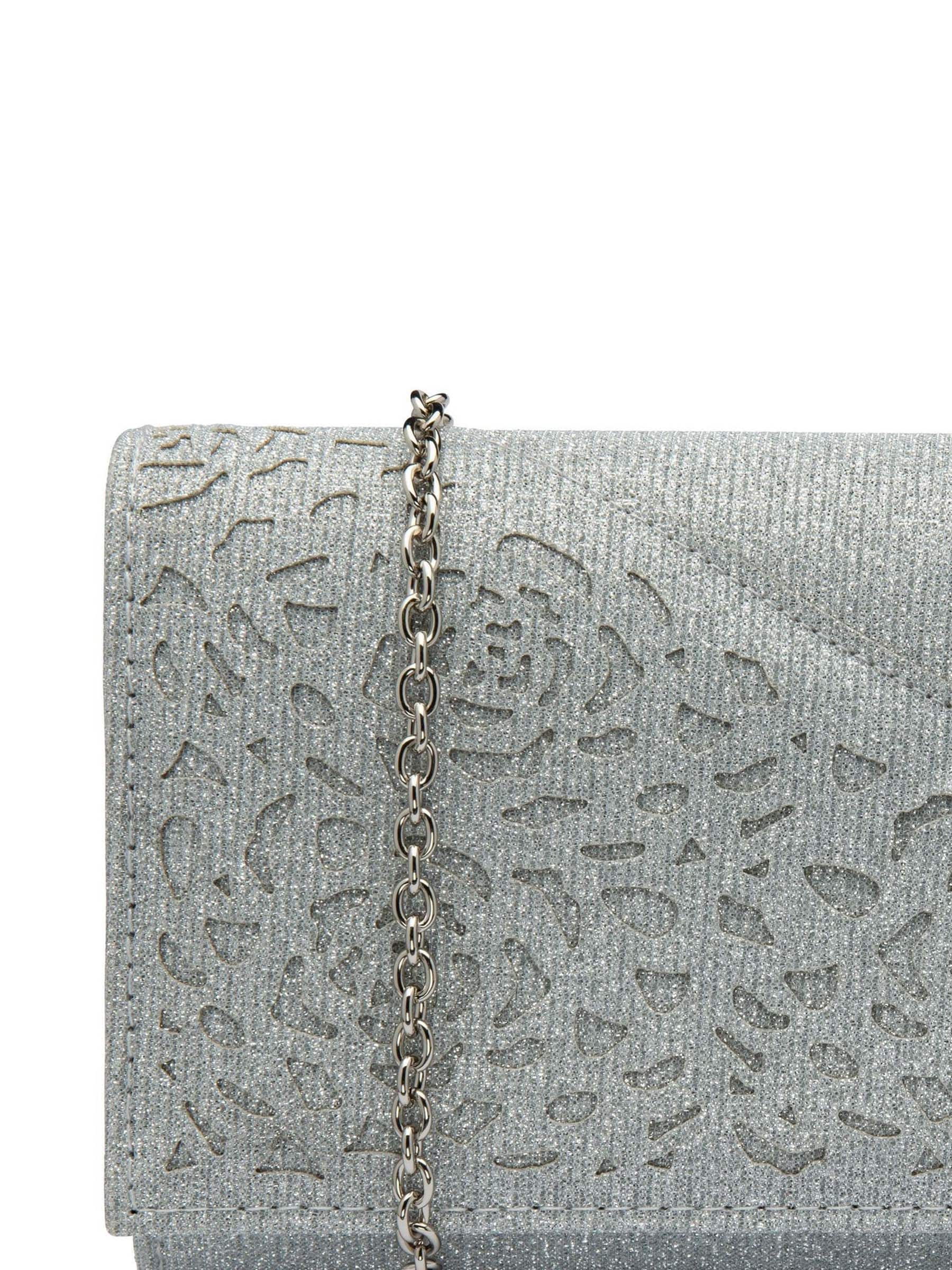 Lotus silver clutch bag with chain, imported from the UK