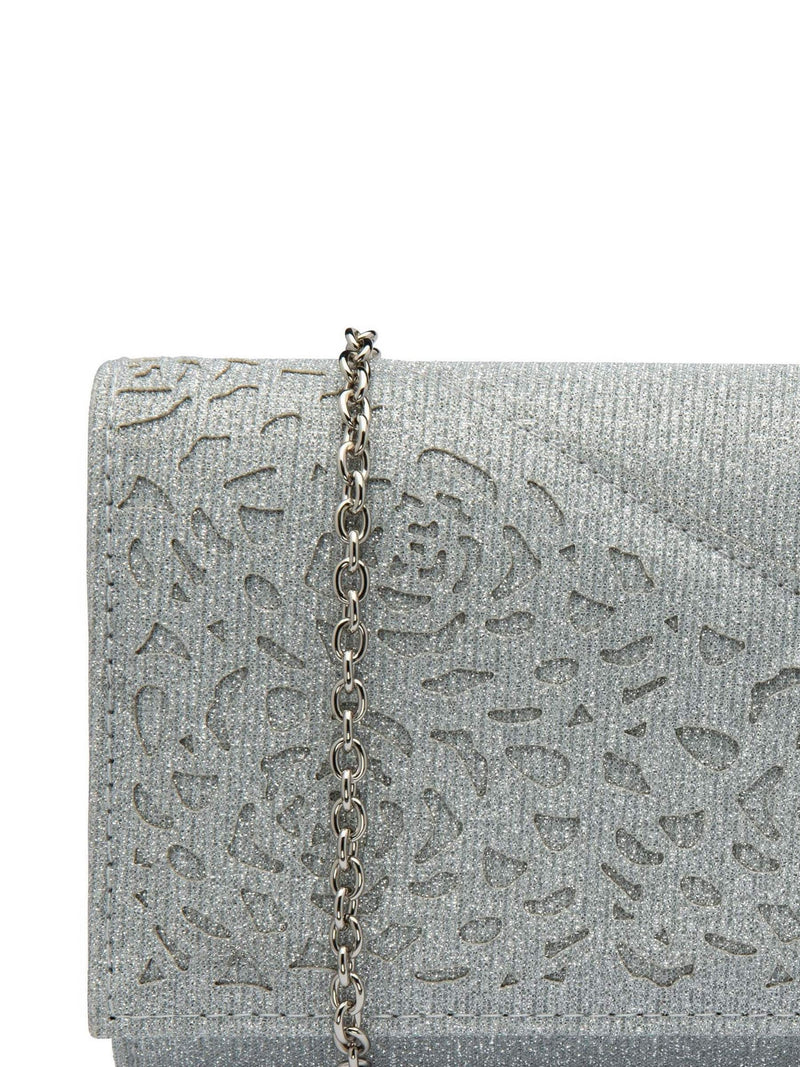 Lotus silver clutch bag with chain, imported from the UK