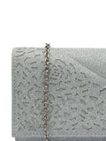 Lotus silver clutch bag with chain, imported from the UK