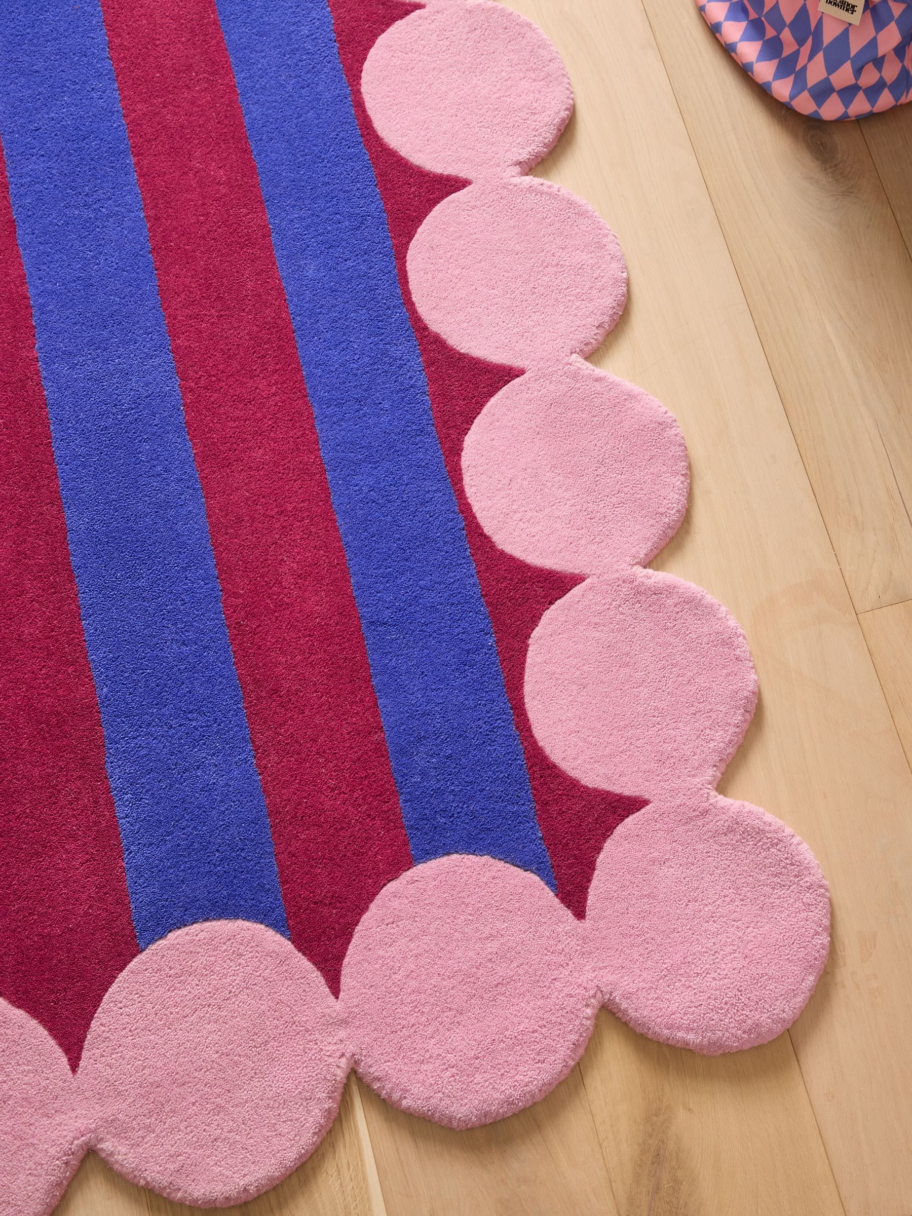 Eleanor Bowmer blue bubble border stripe wool tufted rug (British brand)