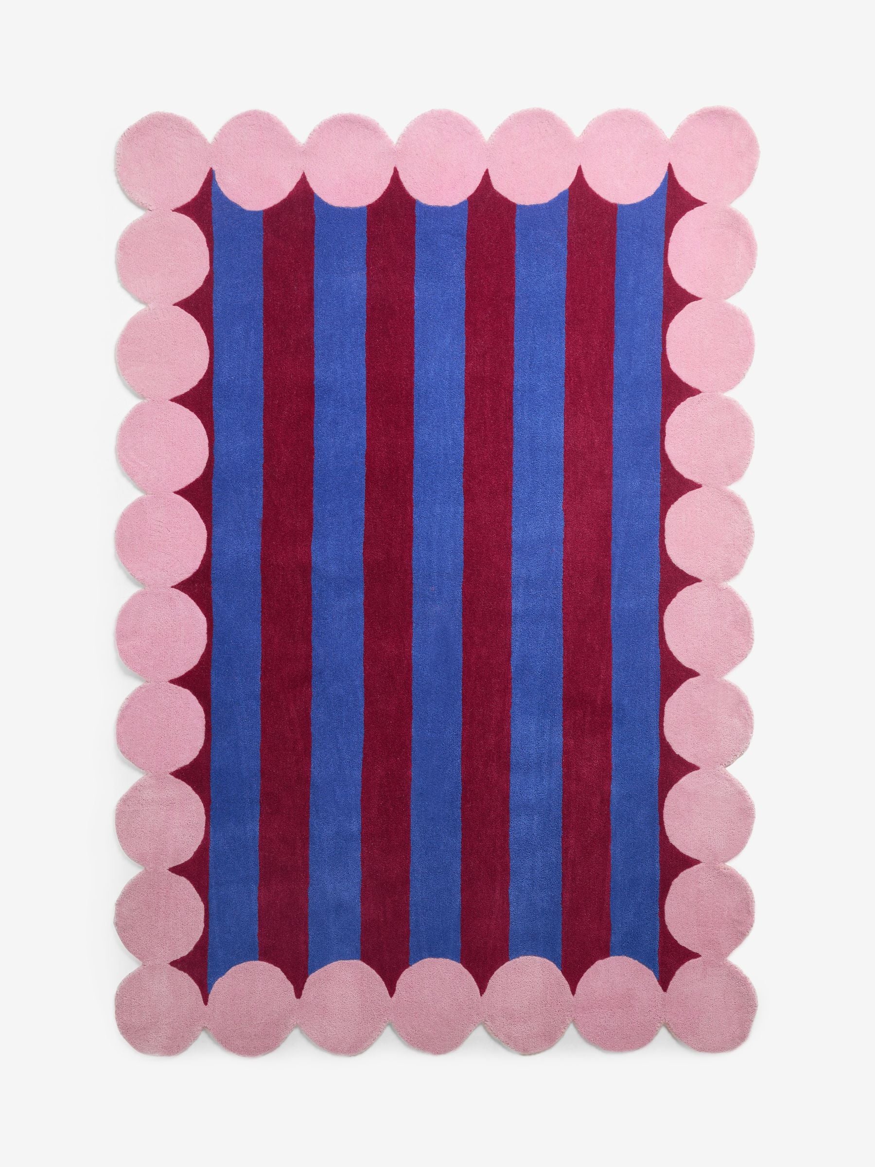 Eleanor Bowmer blue bubble border stripe wool tufted rug (British brand)