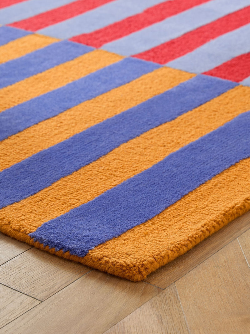 Eleanor Bowmer multi stripe wool tufted rug, imported from the UK