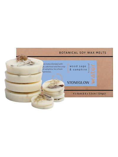 Next Stoneglow Elements Blue Water Wood Sage & Samphire Botanical Soy Wax Melts 124g- Buy online at McGrocer