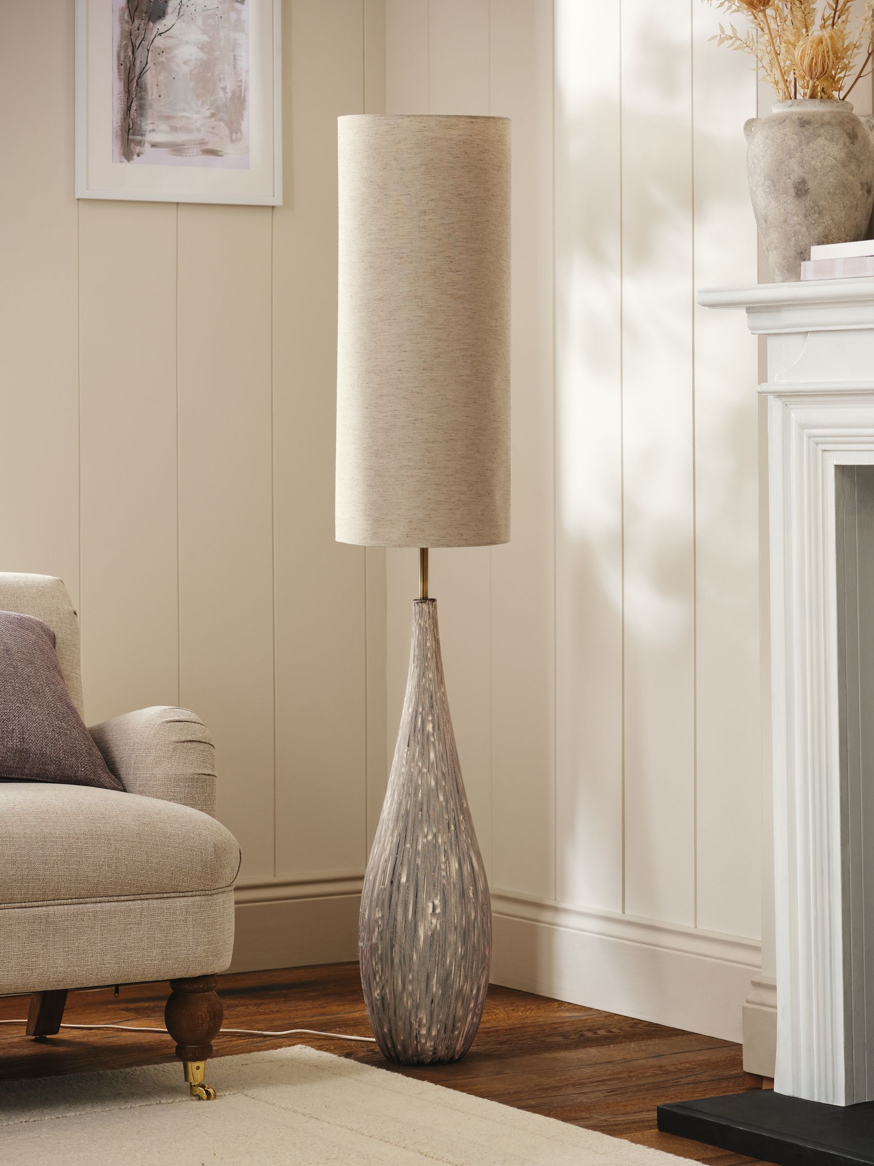 Cream Scratch floor lamp with ceramic base 151.5cm tall, UK version