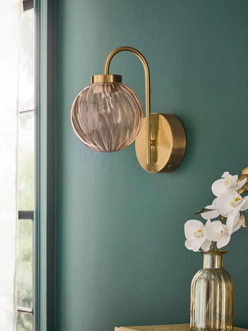 Natural Freya rechargeable wall light with rippled glass, UK version