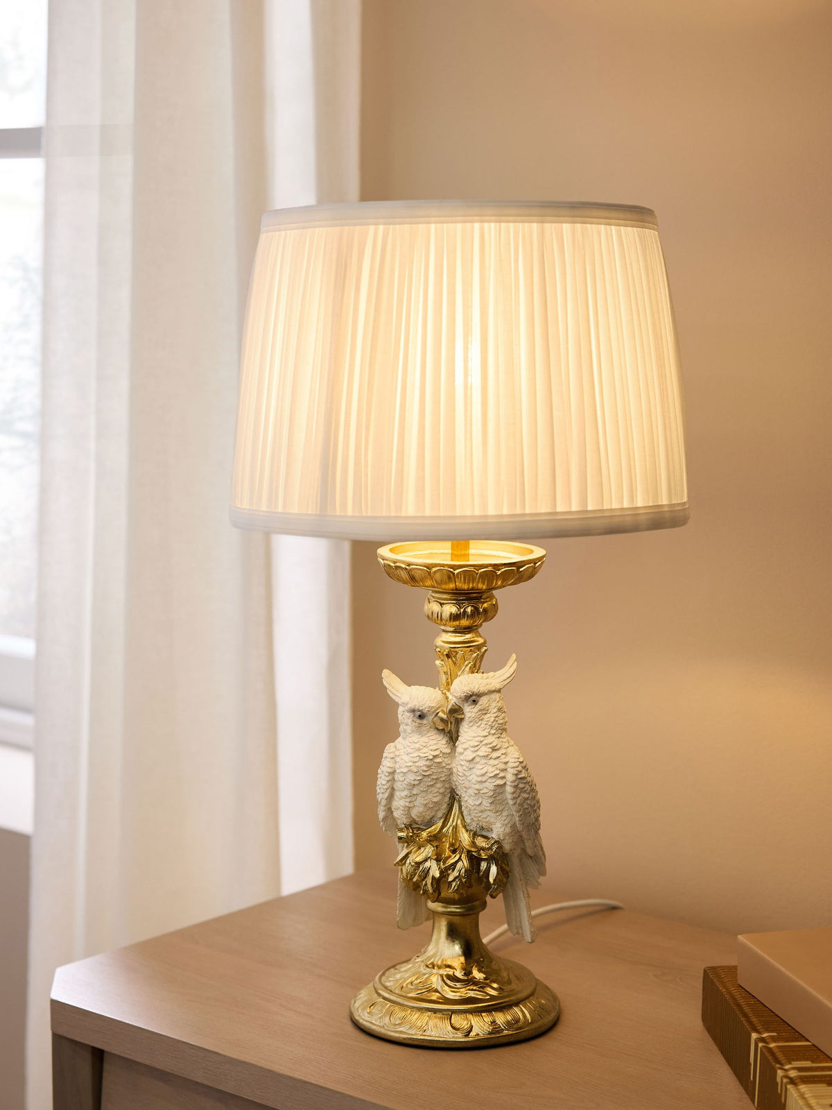 White Cockatoo table lamp resin textile metal - British product