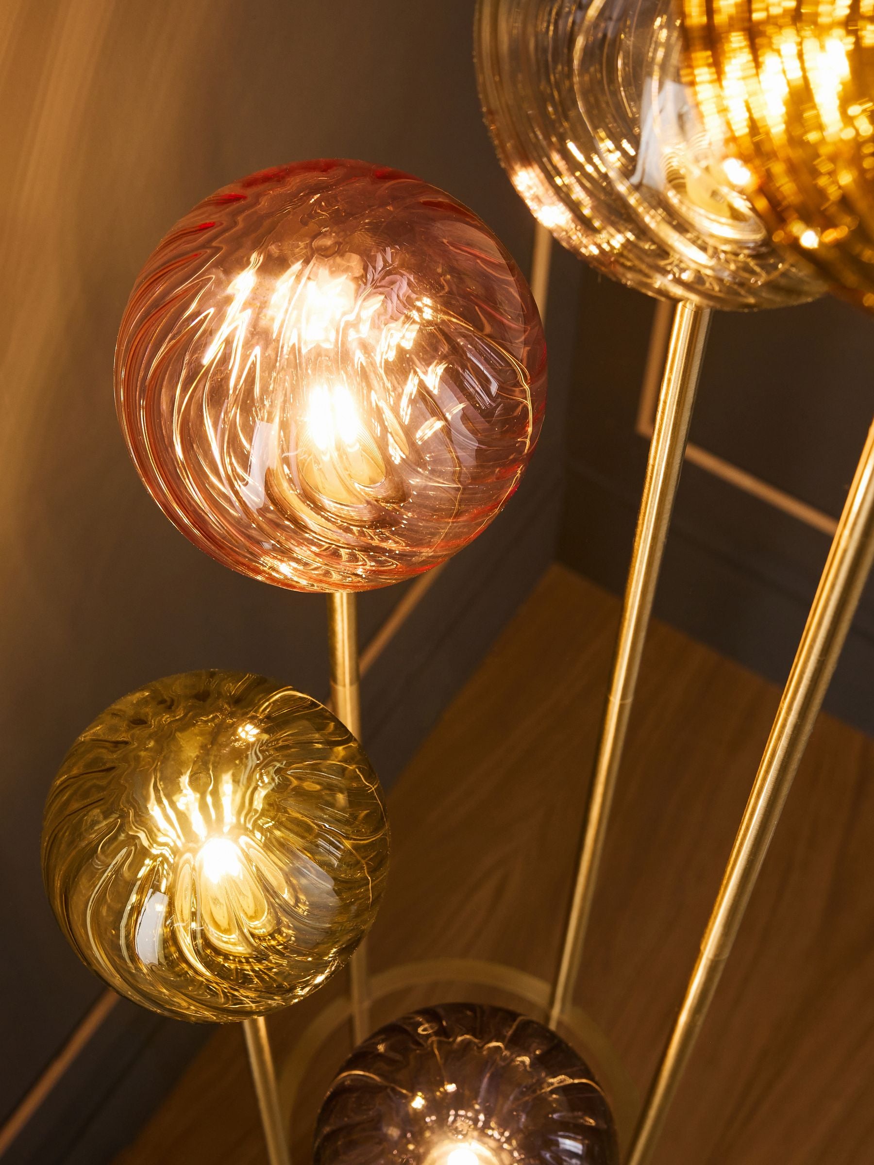 Floor lamp with multi-coloured rippled glass shades 159cm (British brand)