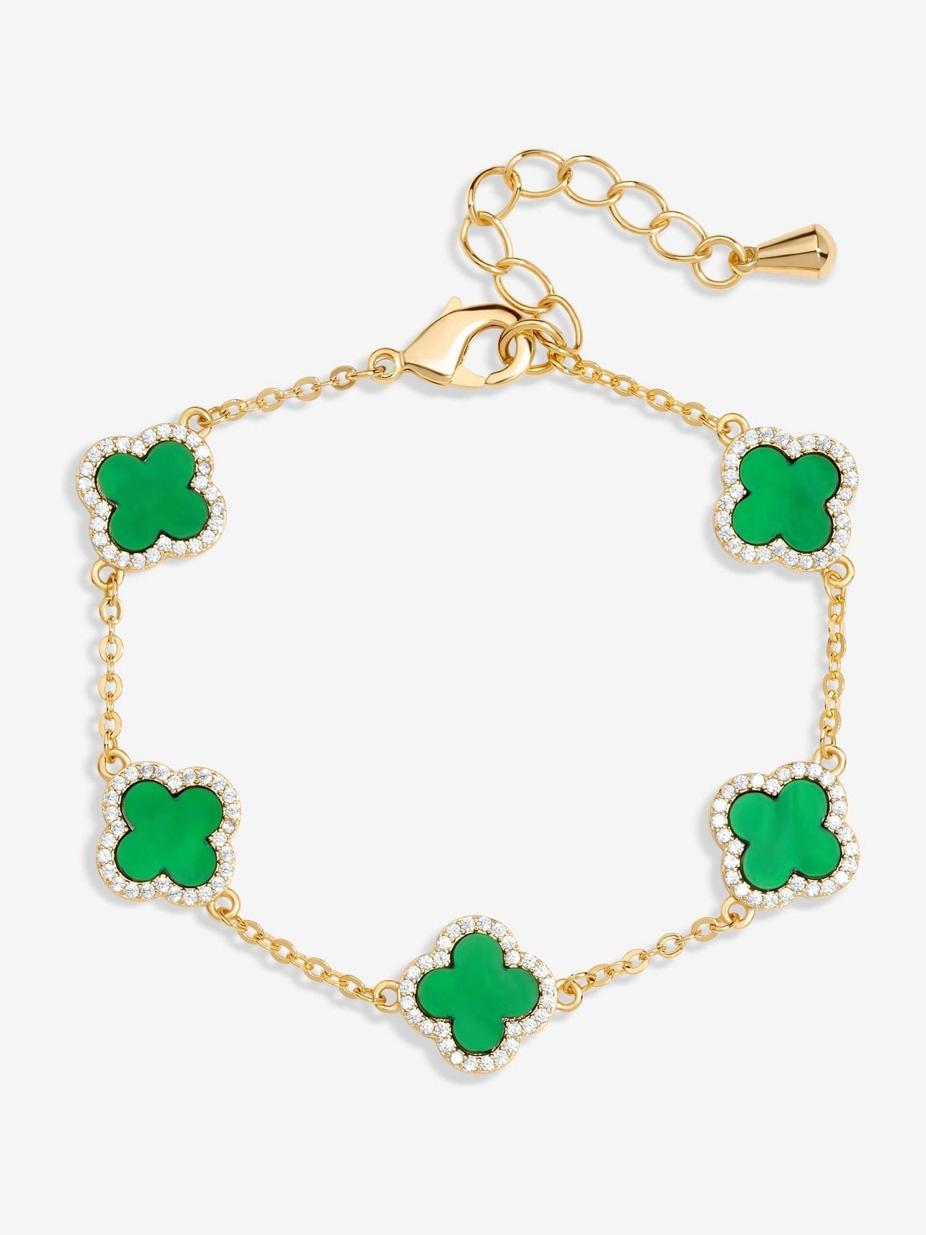 Jon Richard White Jet Enamel Clover Gold Plated Bracelet 178mm