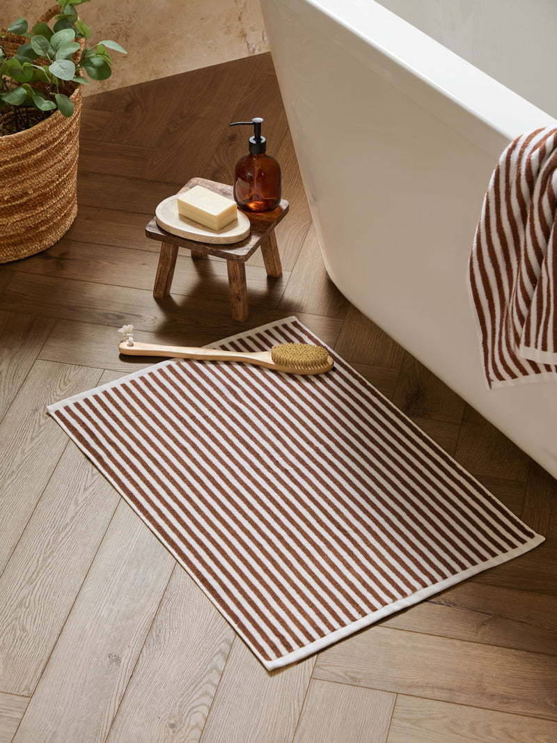 Yard Green Hebden Stripe 100% Cotton Bath Mat 90cm x 50cm