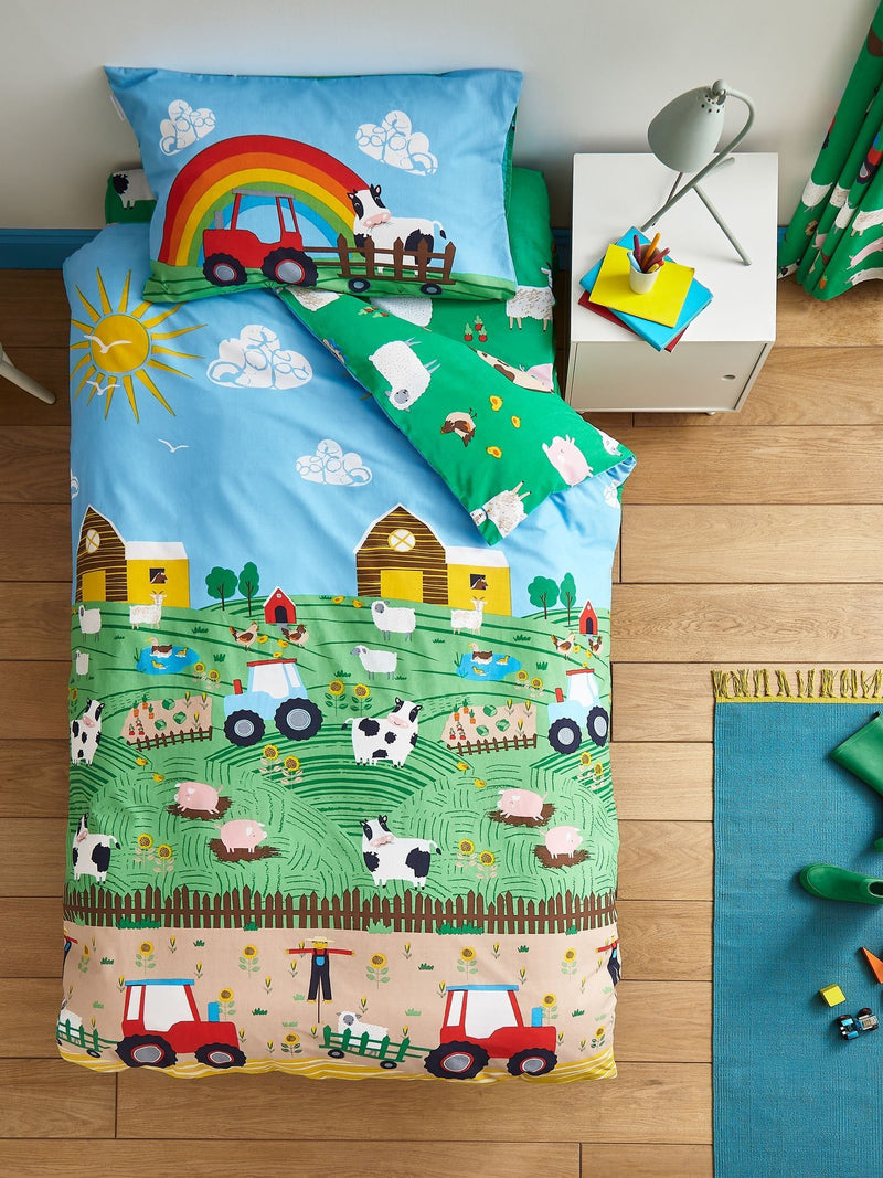 Catherine Lansfield blue farmyard animals print duvet cover set - British product