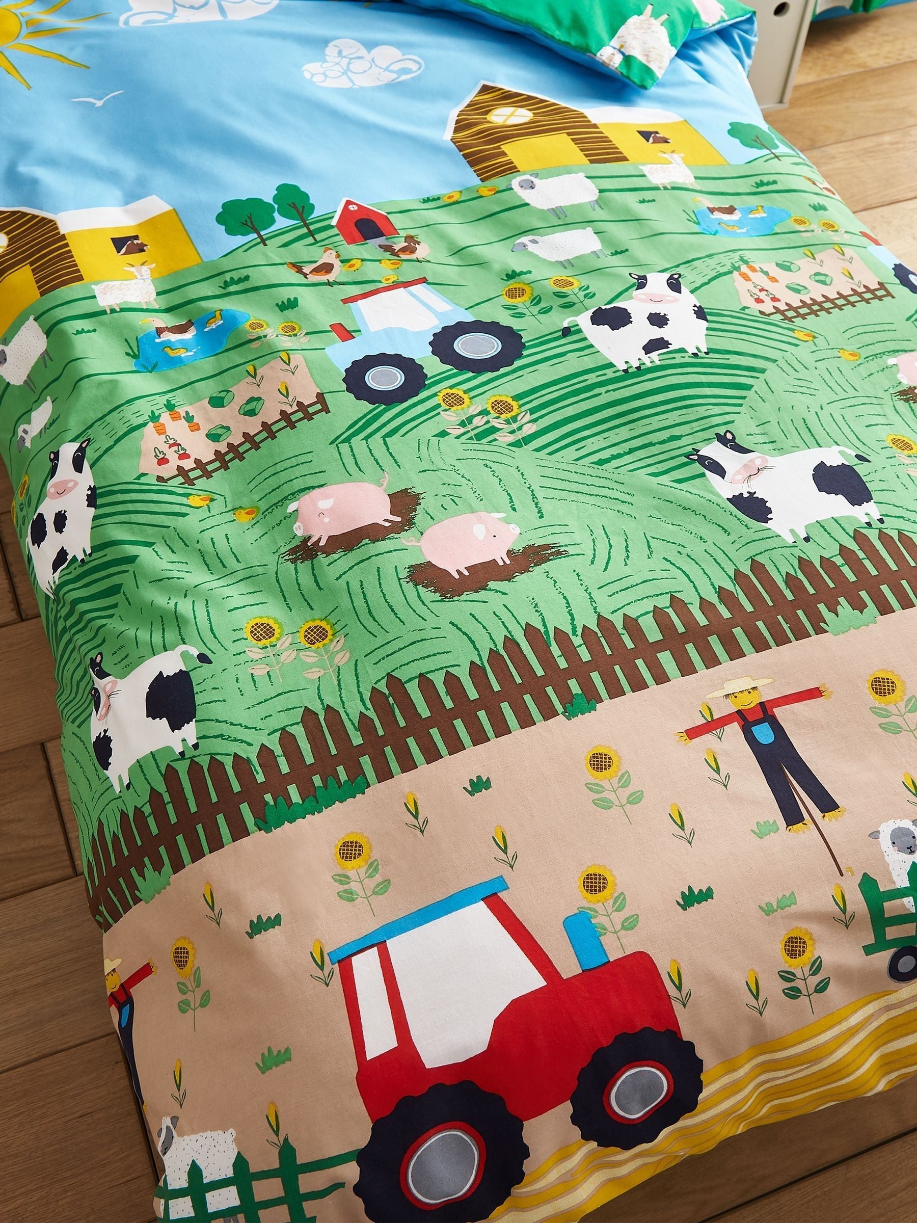 Catherine Lansfield blue farmyard animals print duvet cover set - British product