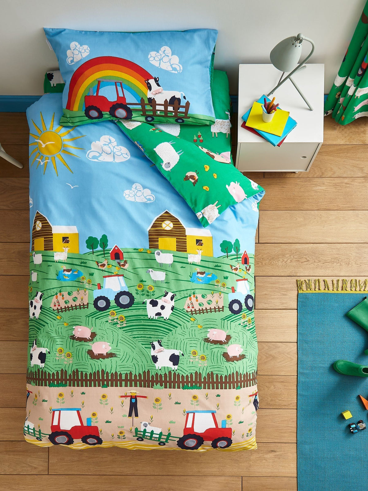 Catherine Lansfield blue farmyard animals print duvet cover set - British product