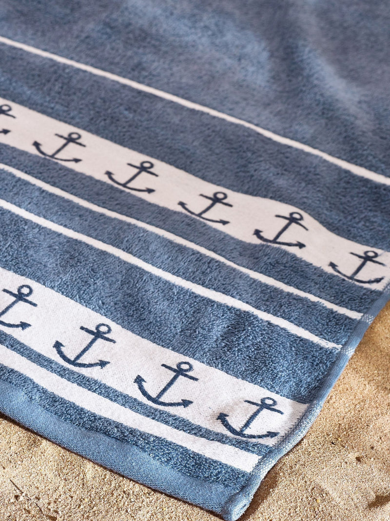 Catherine Lansfield blue anchors beach towel 90x180cm - British product