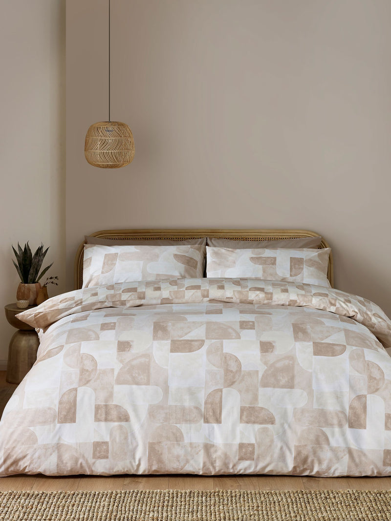 Catherine Lansfield Natural Sloane Geo reversible duvet cover set - British product