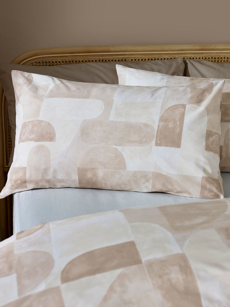 Catherine Lansfield Natural Sloane Geo reversible duvet cover set - British product