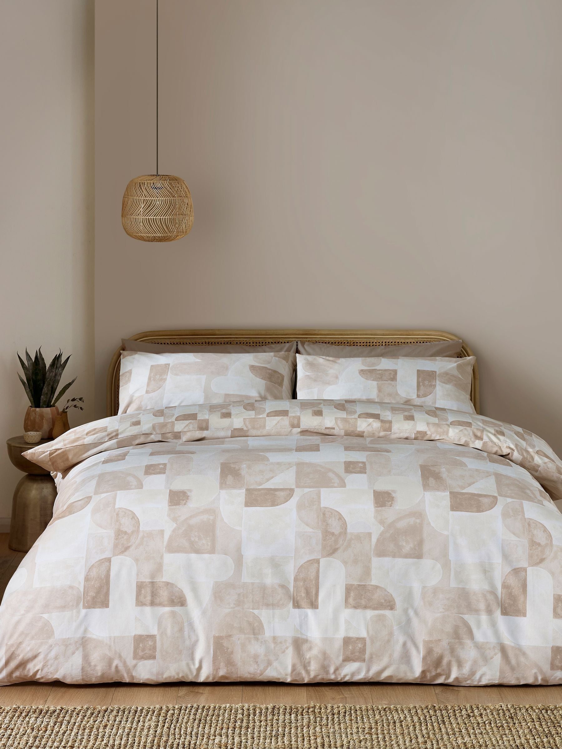 Catherine Lansfield Natural Sloane Geo Reversible Duvet Cover Set