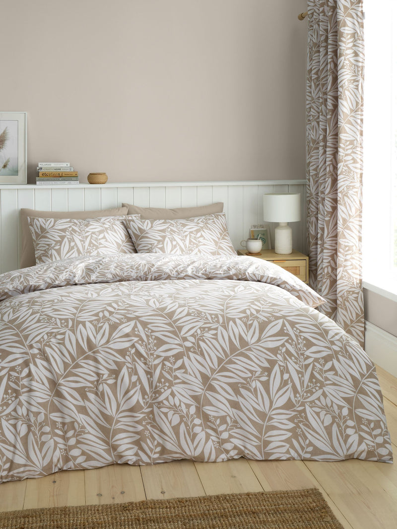 Catherine Lansfield Natural Sorrel Leaf Floral Reversible Duvet Cover Set - British product