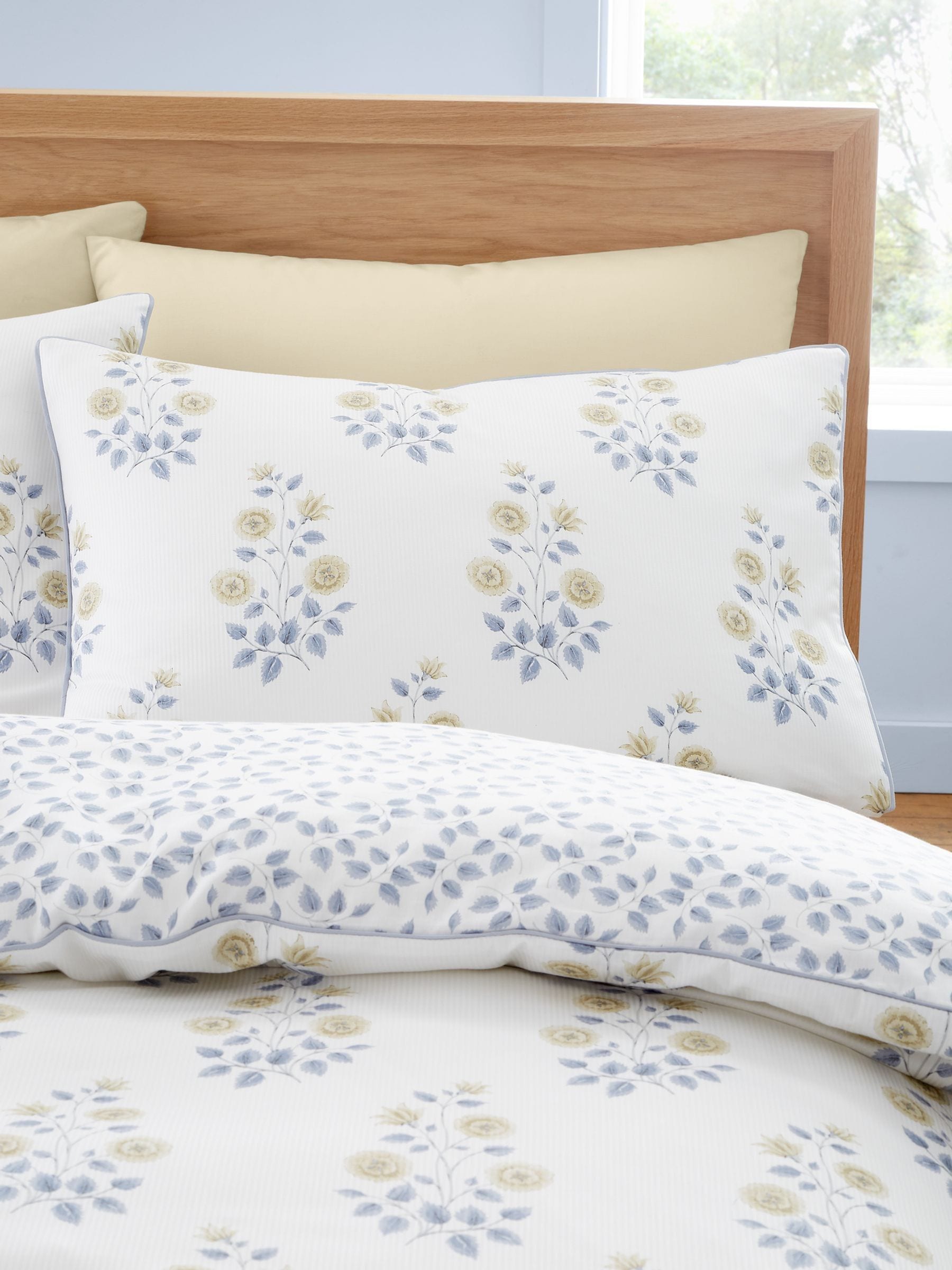 Bianca blue floral satin stripe duvet cover set - British product
