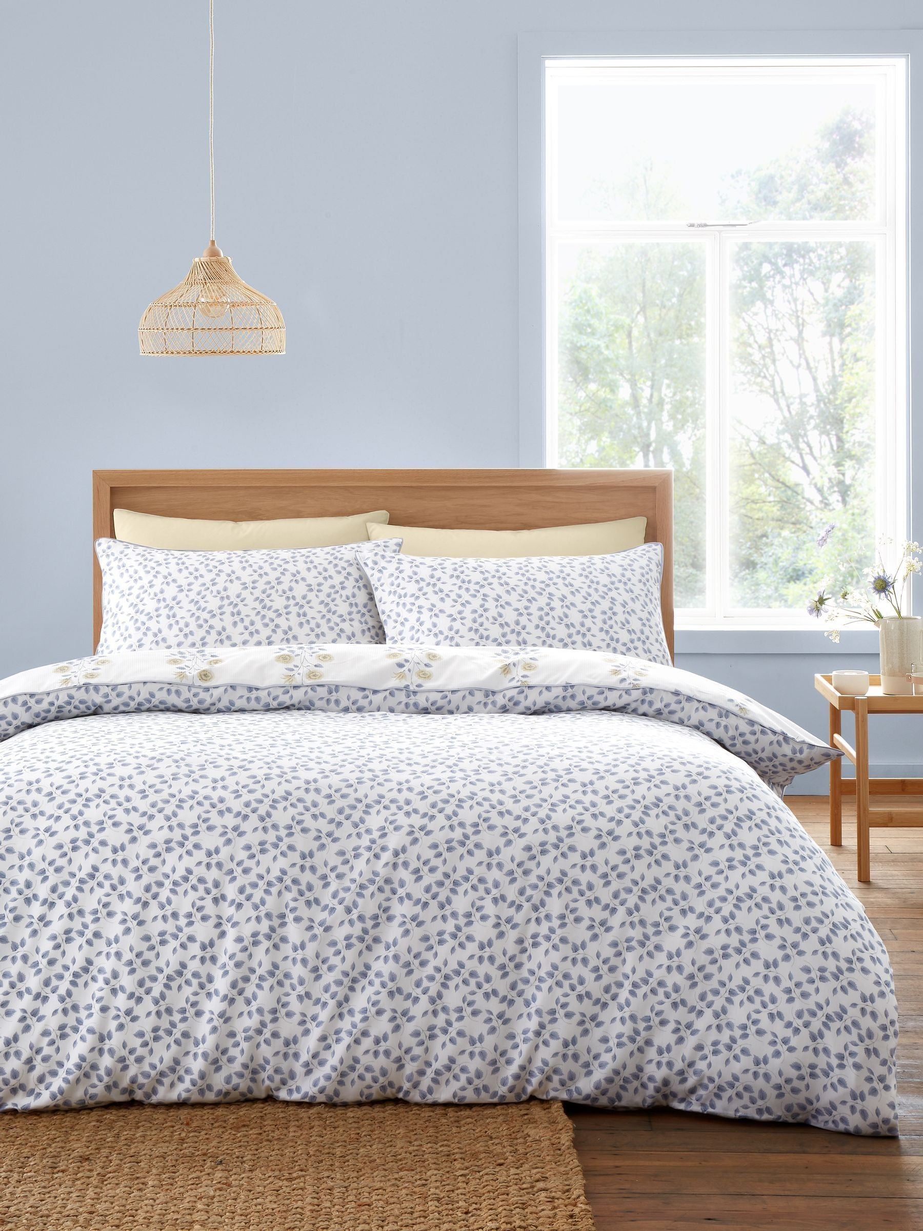 Bianca blue floral satin stripe duvet cover set - British product