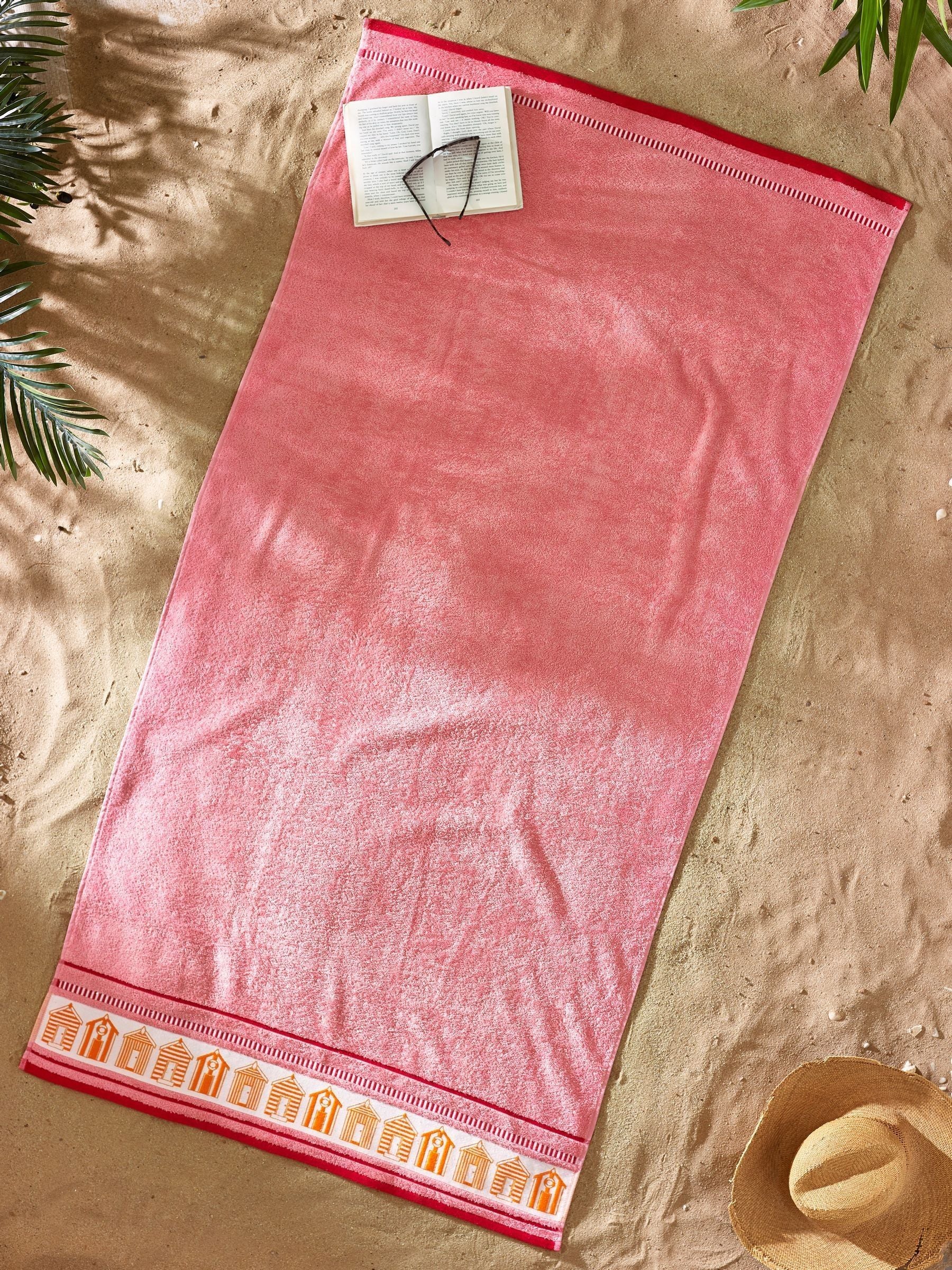Catherine Lansfield pink beach huts extra large beach towel (British brand)