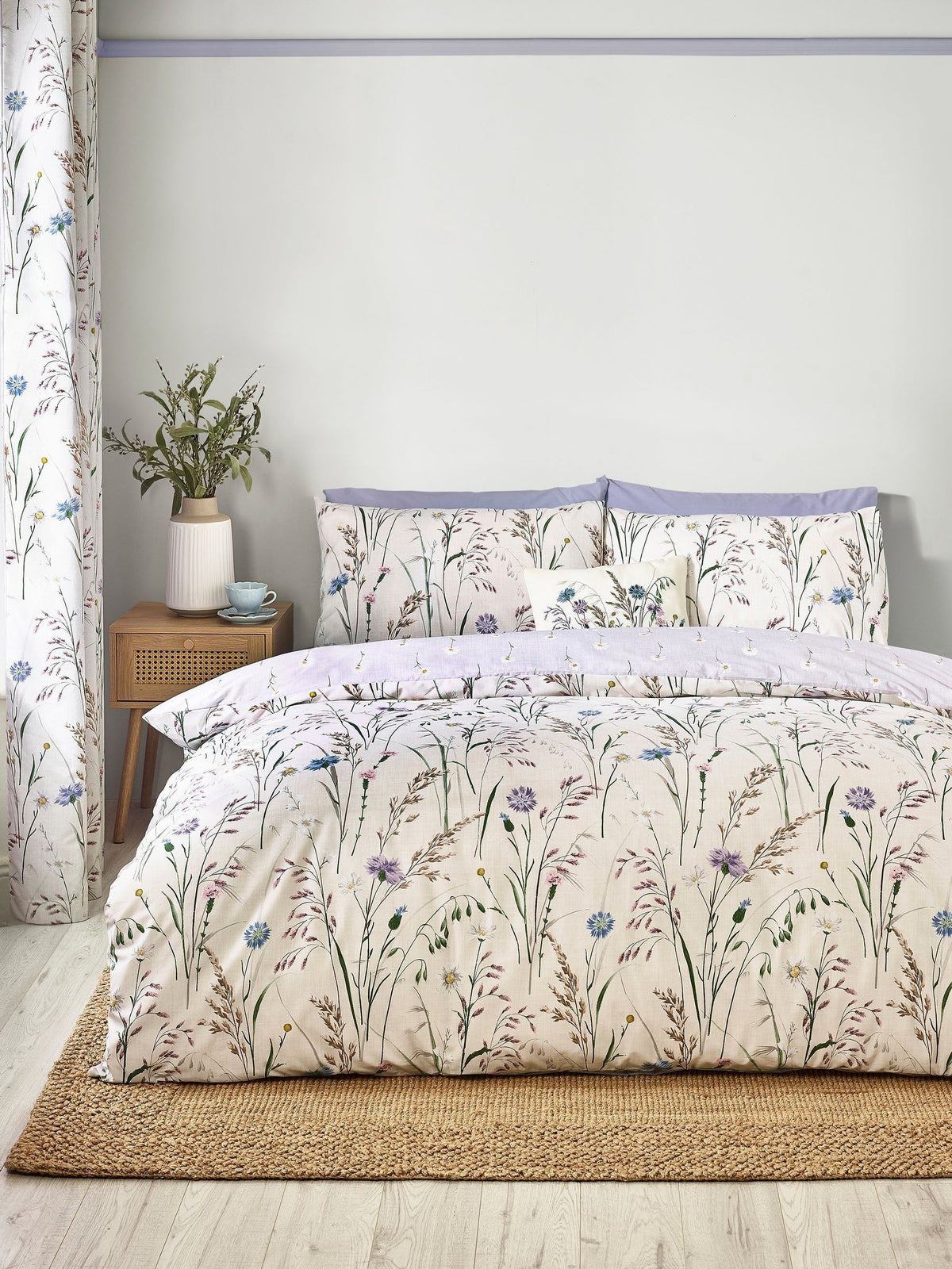 Catherine Lansfield purple Grasmere floral reversible duvet cover set - British product