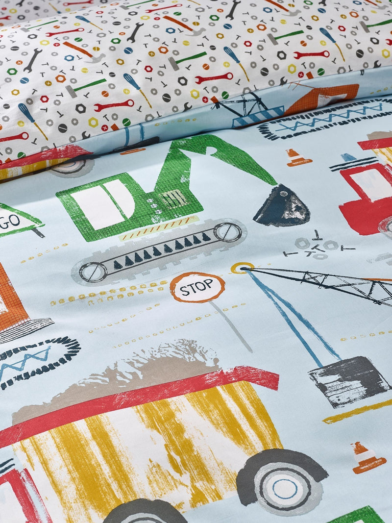 Catherine Lansfield Blue Digger Dreams reversible duvet cover set - British product
